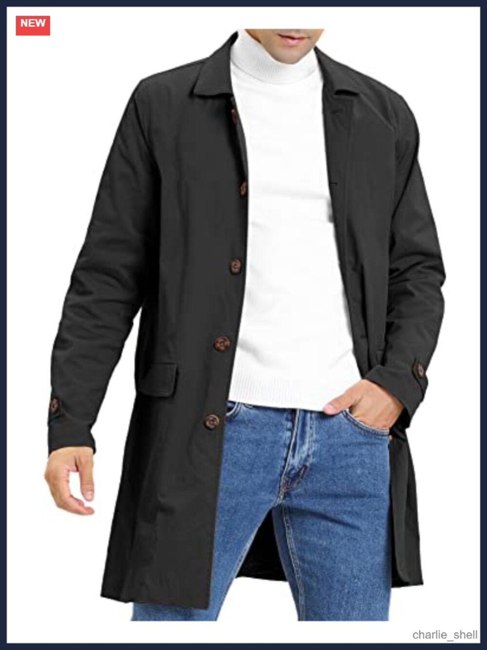 Men's Lightweight Windbreaker Trench Coat Single Breasted Long Jacket